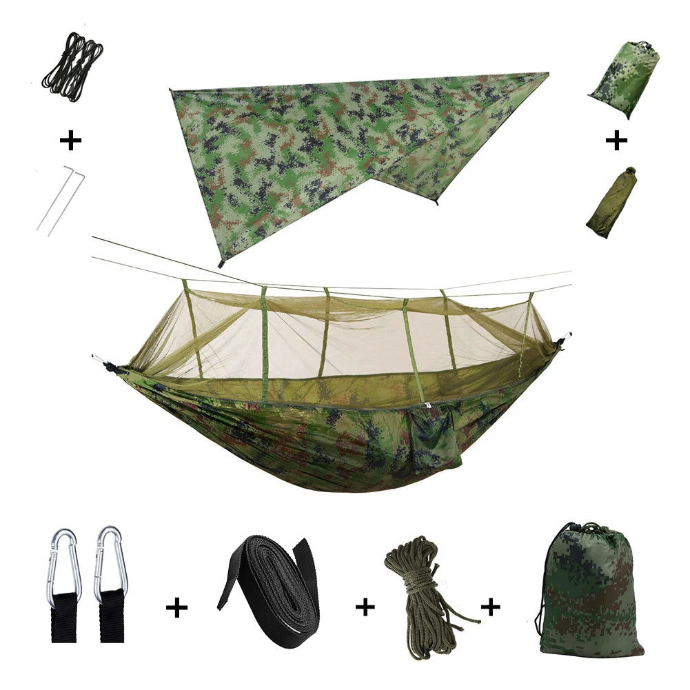 Outdoor Lightweight Waterproof Portable Nylon Mosquito Net-Rope Sleeping Camping Tarp Hammocks/Colors-Camouflage/Gray/Pink/2 Tree Straps/2 Steel Carabiners/Hammock Bag/Load Bearing Weight : 440 lbs