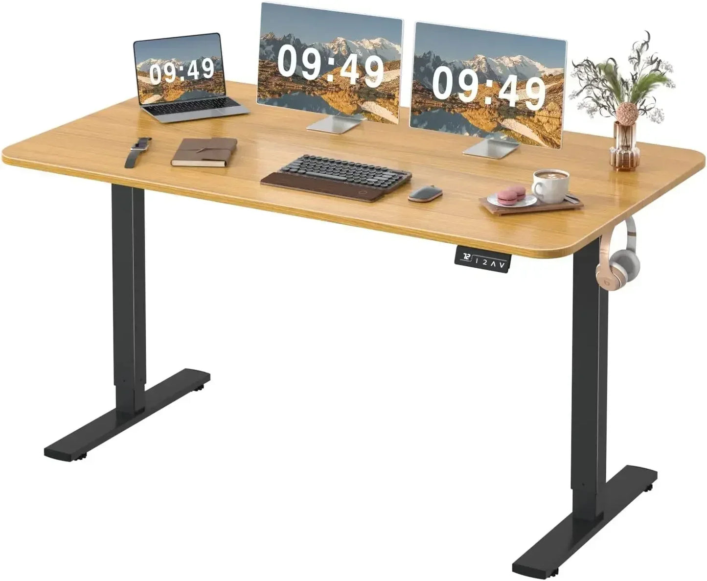 ANGDUO Large Black Rectangle Shaped Brown Wood Top Quiet Electric Memory Lift Steel Metal Frame Commercial Free-Standing Desks /Size:24"D x 55"W x 28.7"H / Colors-Maple, Black, Brown, White, Light Wood, Dark Wood