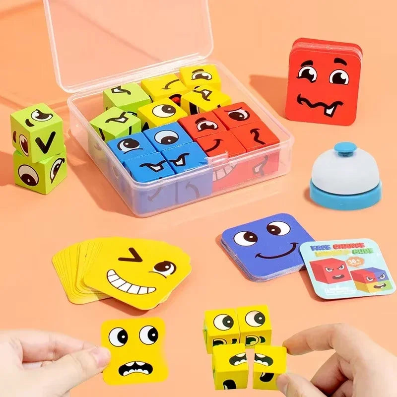 Plastic Kids Face Change Expression 3D Jigsaw Board Puzzle Building Blocks Montessori Cubes/Ages 3-14+years Old/Colors-Multicolor/Red/Blue