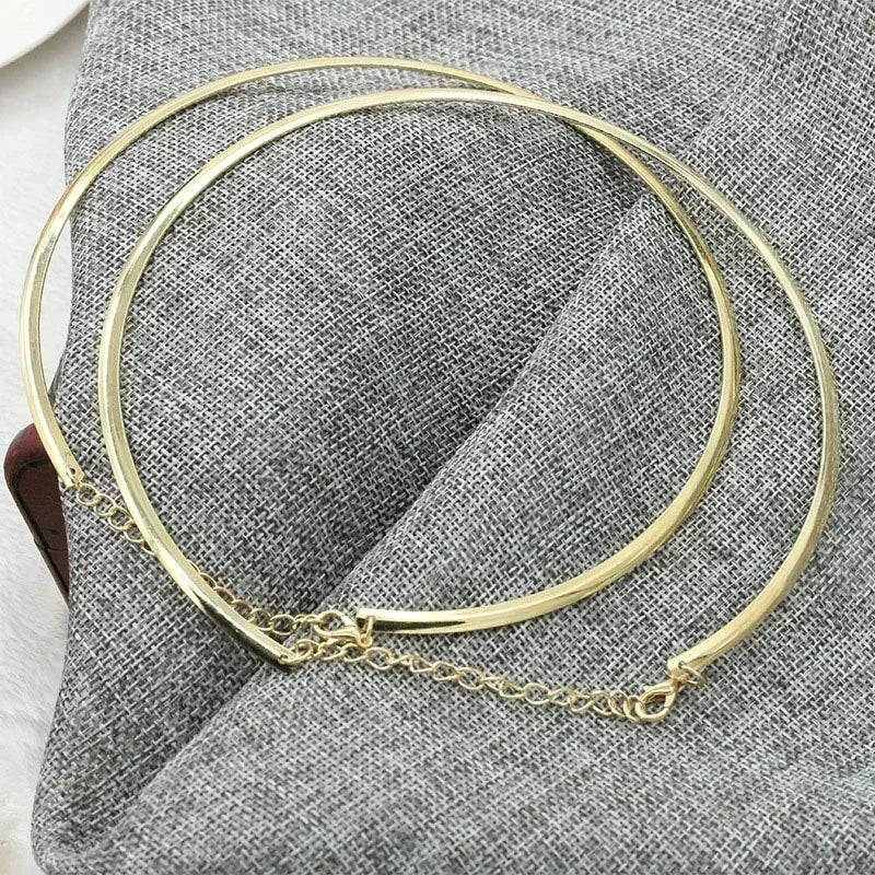 Women Round Imitation Torques Stainless Steel Choker Collarbone Necklaces/Colors-Gold/Silver