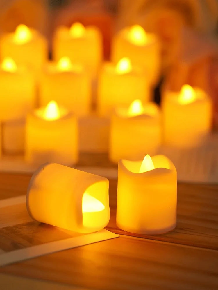 Flameless Flickering Plastic LED Electronic Small Tealight Candles/ 2-AC10 Battery Included/On-Off Switch/Colors-White/Yellow