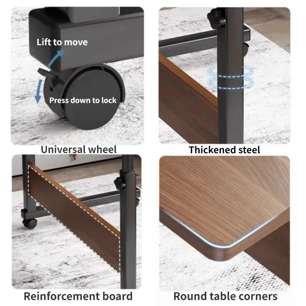 NULL Free-Standing Rectangle Shaped Black Oak Wood Top-Collapsible Adjustable Shelves Metal Frame Laptop-Computer Desks/4 Roller Wheels/Assembly Required