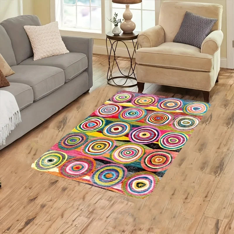 Indoor Polyester Bohemian Circle Design Floor Mats/Colors-Multicolor/Geometric Pattern
