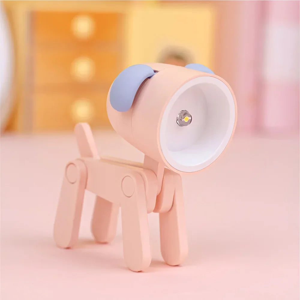 Kids Indoor PVC LED Warm Yellow Light Folding Cute Little Deer-Puppy Mini Shape Portable Nightlights/Colors-Blue/Green/Pink/Beige/Orange/Yellow/Bulbs Included/3-Button Batteries