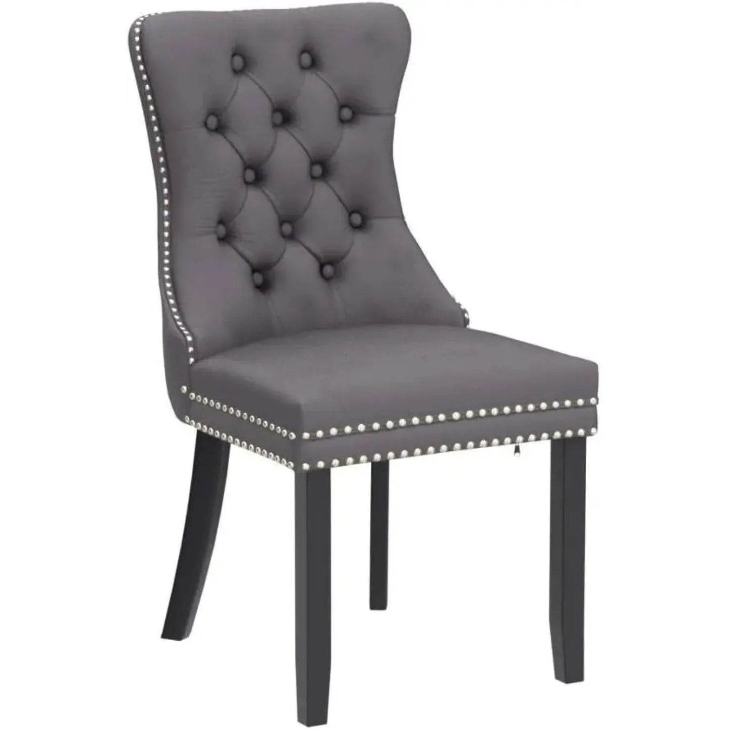 6pcs Gray Upholstered Modern High End Tufted Velvet Wingback Button Trim Back Dining Chairs Set