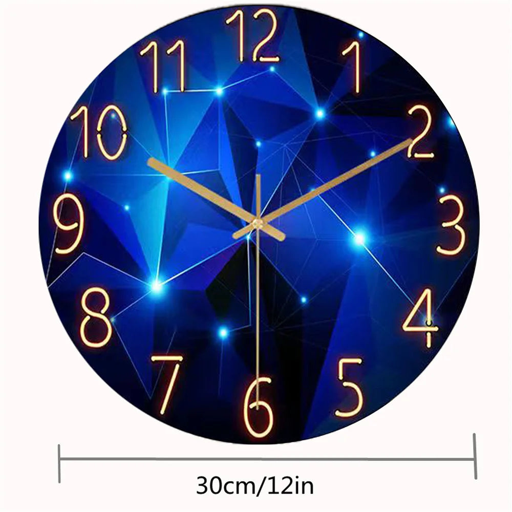 Large Frameless Geometric Single-Face Elements Dark Blue Thickened Tempered Glass Silent Movement Crystal Quartz Wall Clocks