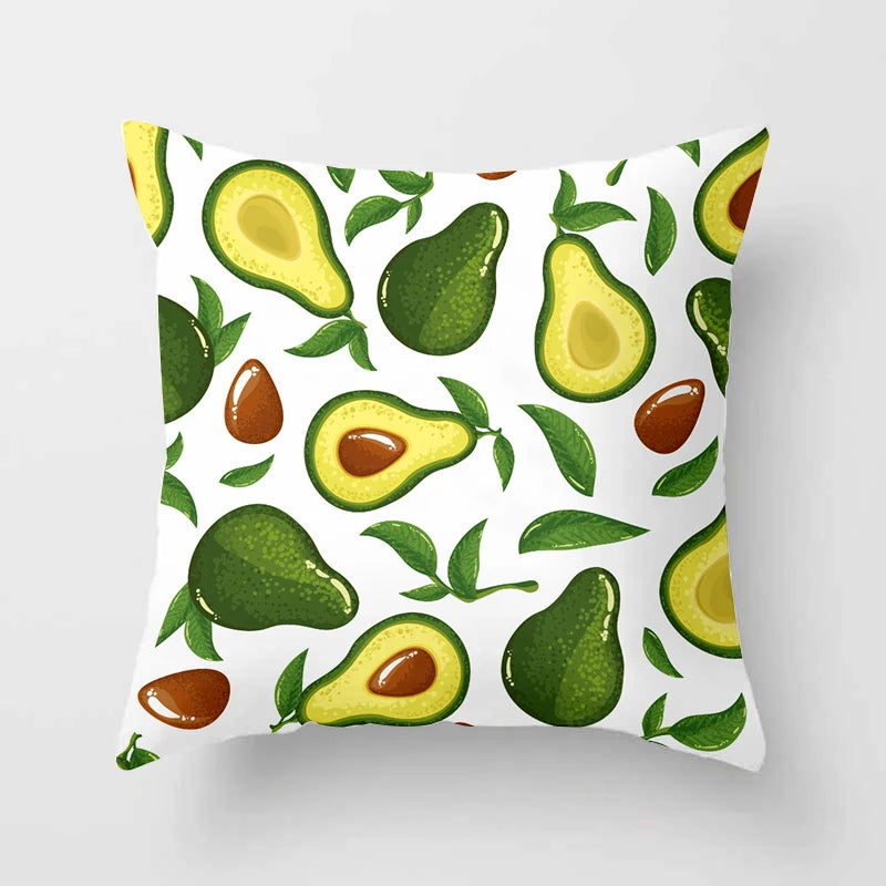 100% Polyester Avocado Printed Pattern Cushion Pillowcases/Colors-Green/Floral/White
