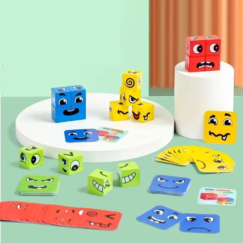 Plastic Kids Face Change Expression 3D Jigsaw Board Puzzle Building Blocks Montessori Cubes/Ages 3-14+years Old/Colors-Multicolor/Red/Blue