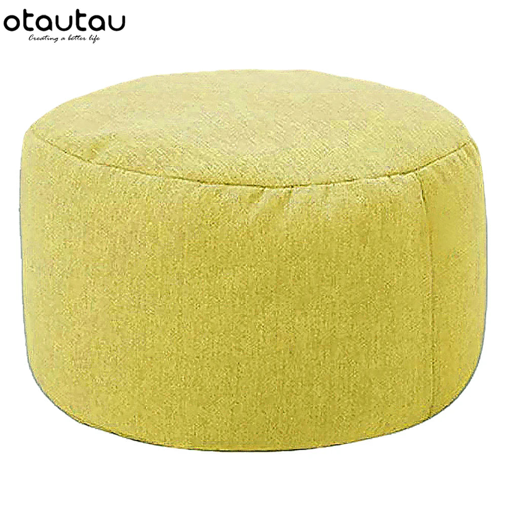 OTAUTAU Modern Gray Round Shaped Pure Cotton-Linen Fabric Bean Bag Ottomans/ Filling/Colors-Gray/Purple/Black/Orange/Dimensions: 20cm high x 30cm diameter