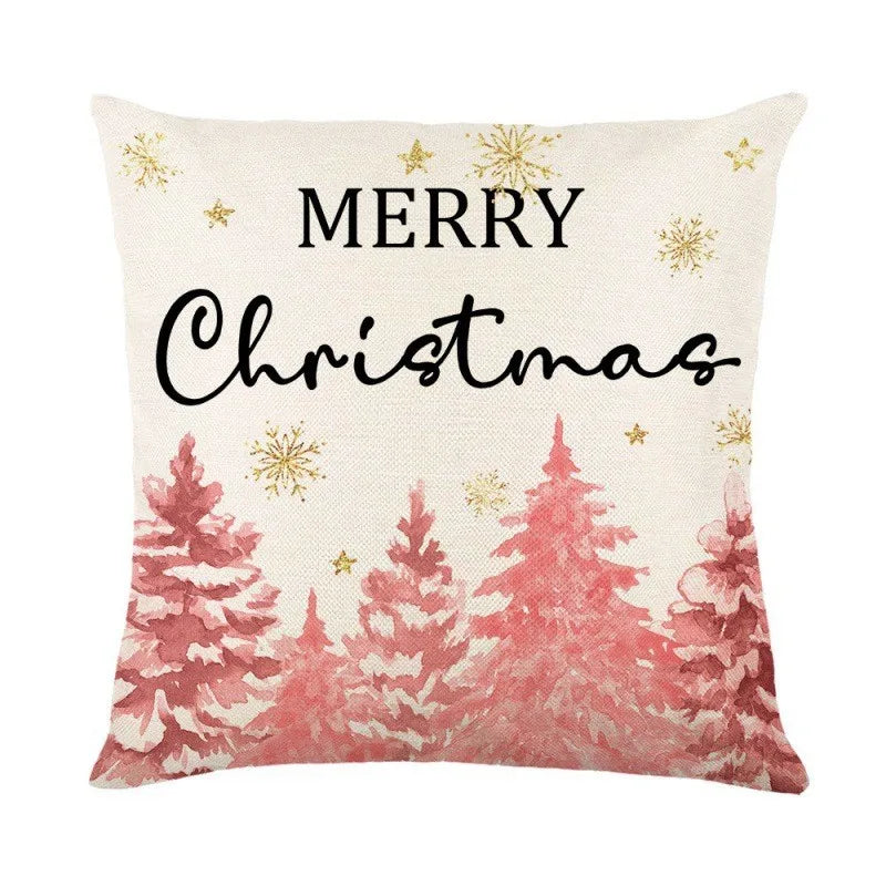 4 PCS Set Christmas Linen Snowman-Elk-Yarn Mittens-Christmas Tree-Wreath Plaid Throw Pillows/Colors-White/Red/Gray/Plaid
