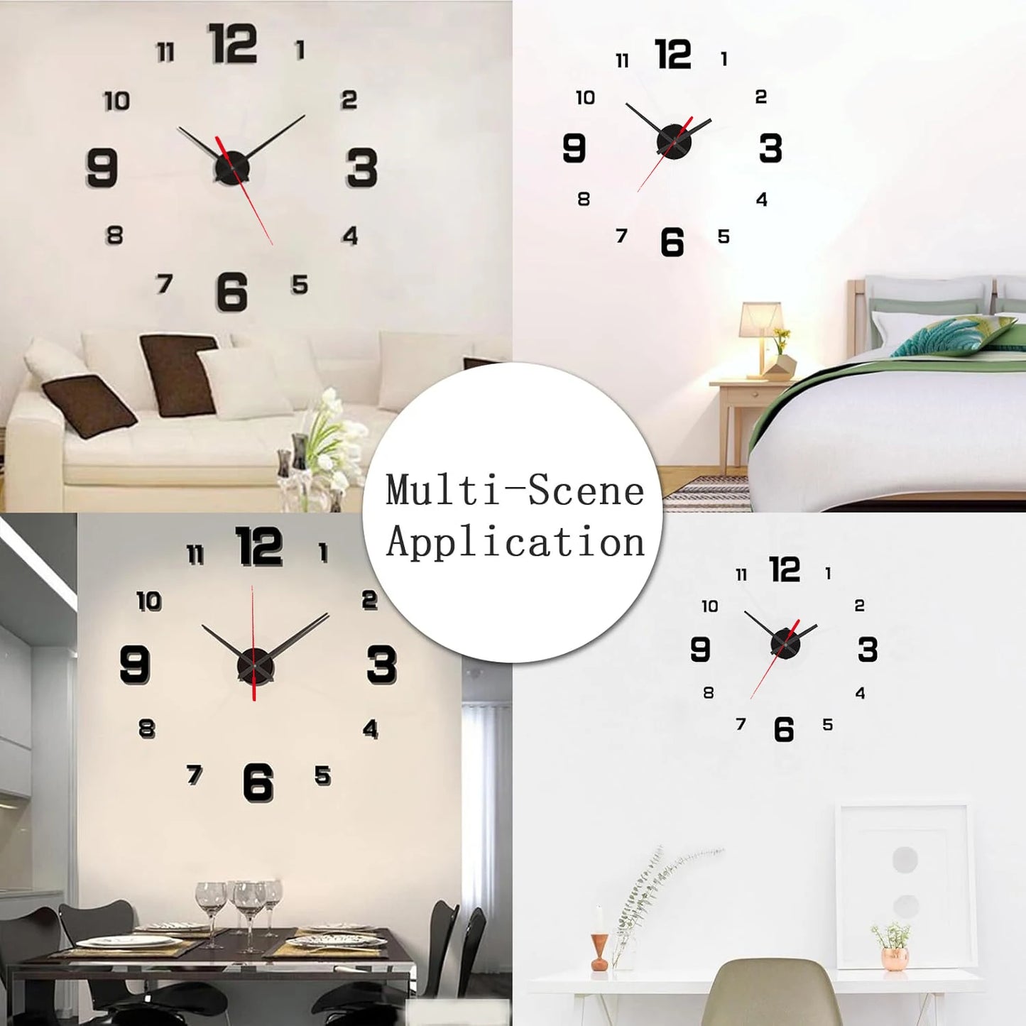 3D Acrylic Antique Style Circular Frameless Wall Clock Stickers/Colors-Black/Gray
