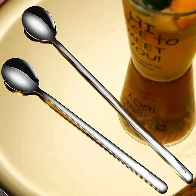 Kitchen 5 PCS Set Silver Long Handle Stainless Steel Teaspoons