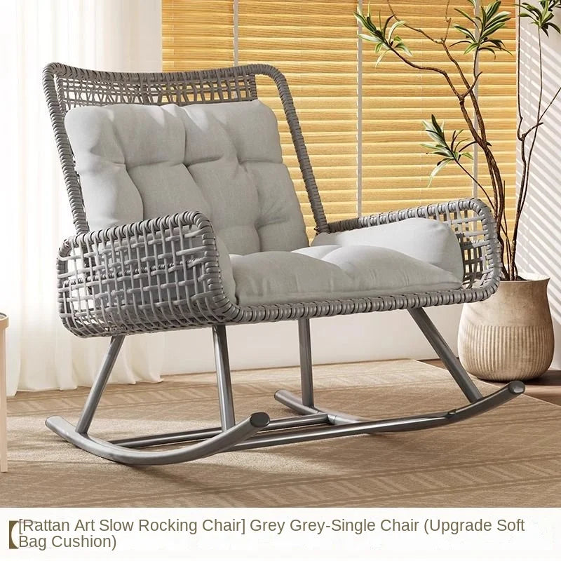 Indoor Strong Hollow Weave Rattan Waterproof Polyester Cushion Rocking Chairs/Colors-Beige/Gray/Brown
