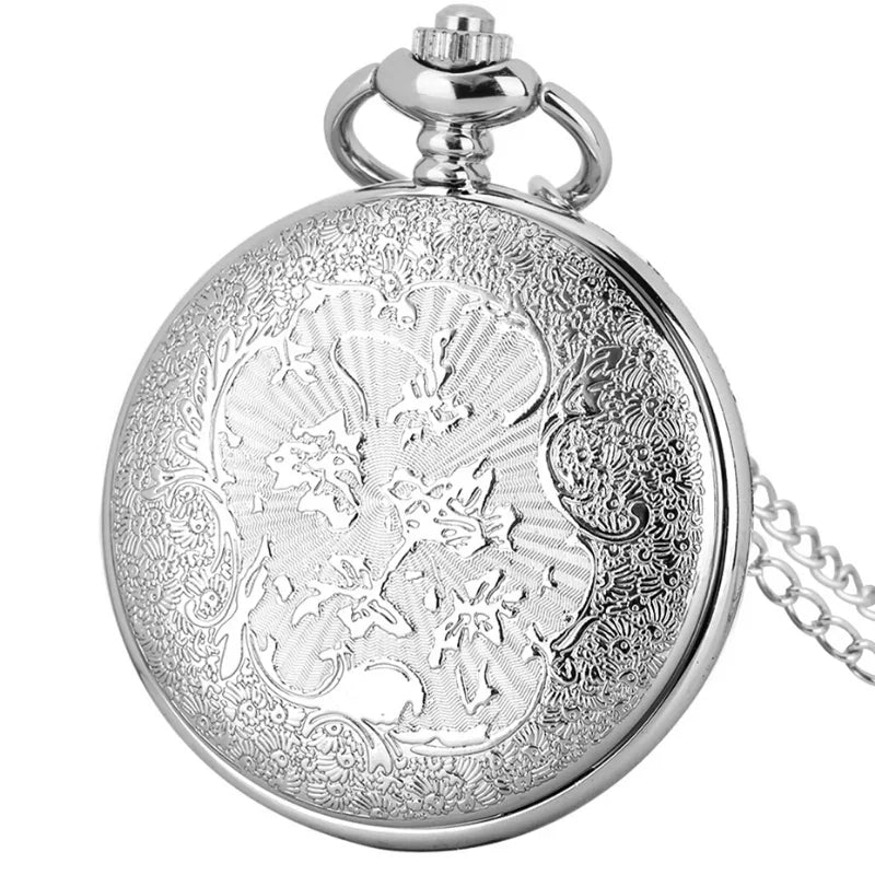 WECIN Adults Quartz Glass Face Metal Round Arabic Numeral On Front Blue Sea-Bronze Stars-Half Moon-Sun Inlaid Pearl-Geometric Silver Back Design Pendant Chain-Pocket Watches/Colors-Blue/Silver/Gold/White/Geometric