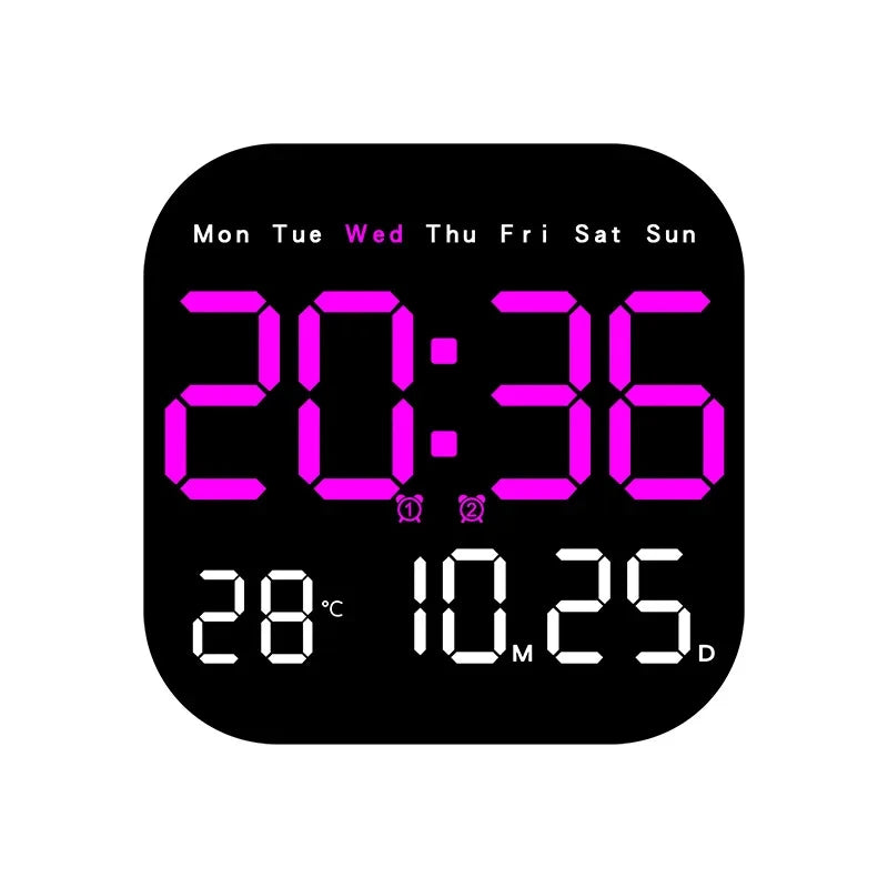 Modern USB Plug-In Black Plastic Square LED Large Digital Display Timing Function Remote Control Temperature-Week-Date Alarm Wall Clocks