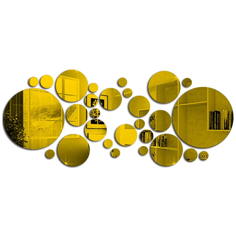 26pcs Classic Round Acrylic Mirror Wall Stickers/ Self-Adhesive/ Removable/Colors-Silver/Rose Gold/Red/Black/Yellow