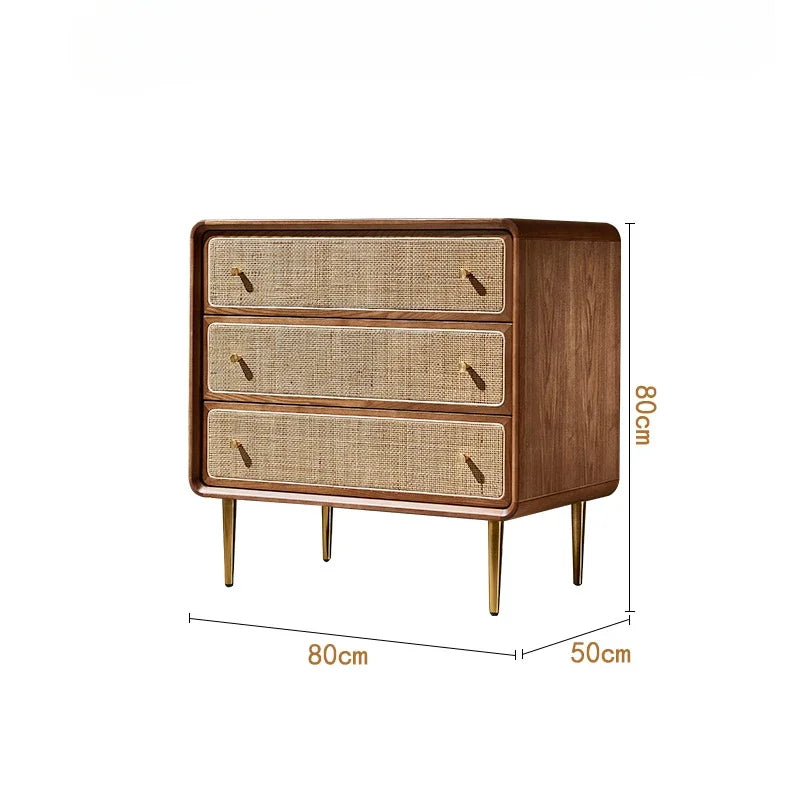 Brown Kitchen Storage Rattan Wood Sideboard w /Drawers/Doors