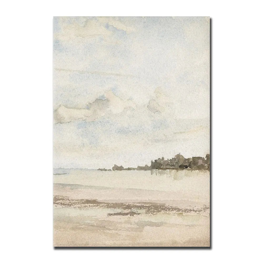 Unframed Rectangle Canvas Waterproof Ink Abstract Beach Prints/Colors-Beige/White/Blue