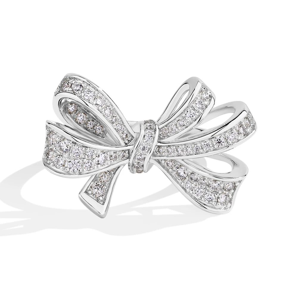 MINTYBOX S925 Sterling Silver Bowknot Lab Moissanite Engagement Ring for Women Luxury Diamond Rings Wedding Fine Jewelry Gift