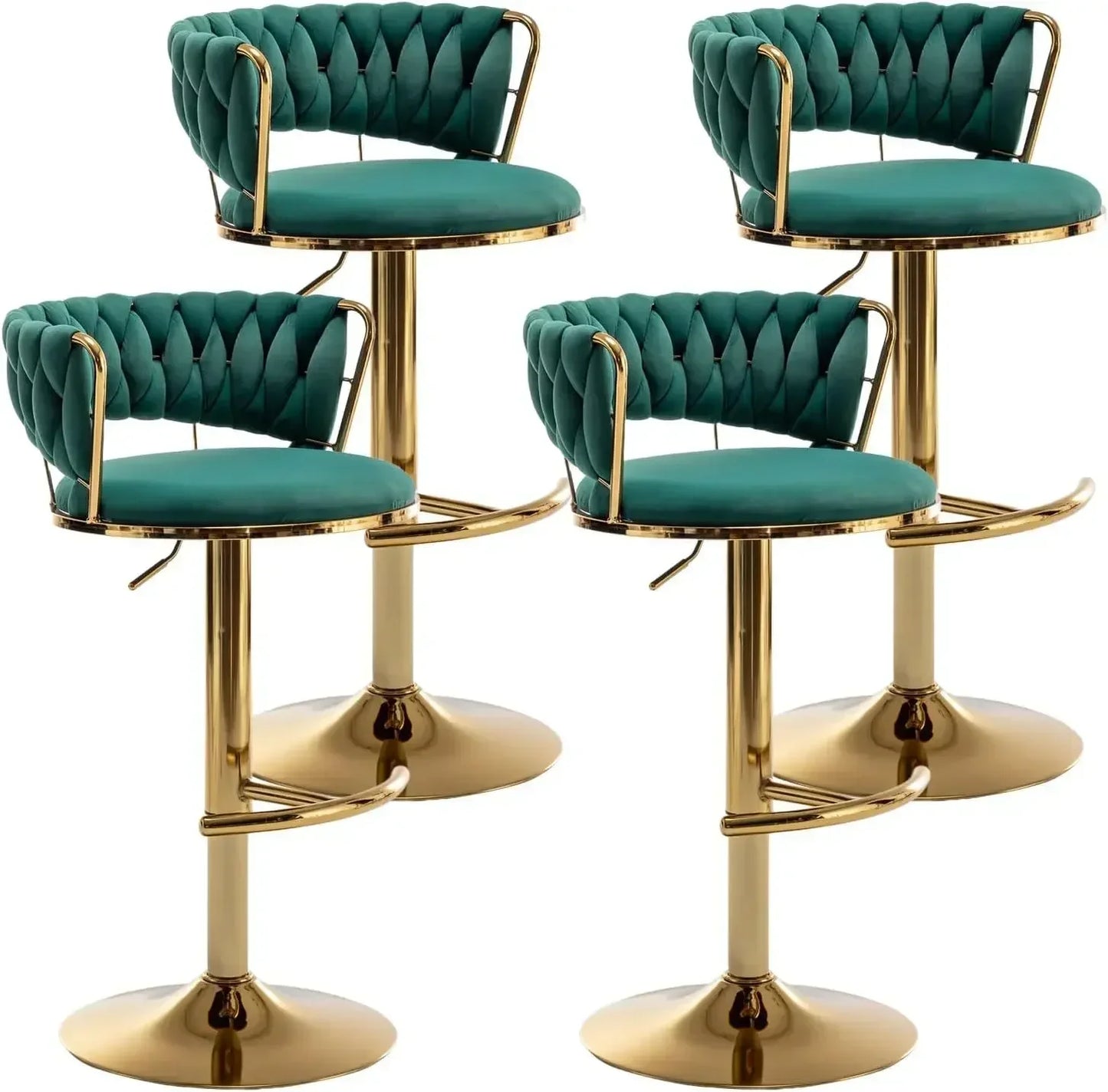 4 pcs Round Swivels 360 Low Back Height Adjustable Metal Arms Velvet Upholstered Foam Cushion/ Thicken Metal Tube Frame-Footrest/ Weight Capacity 300lbs/