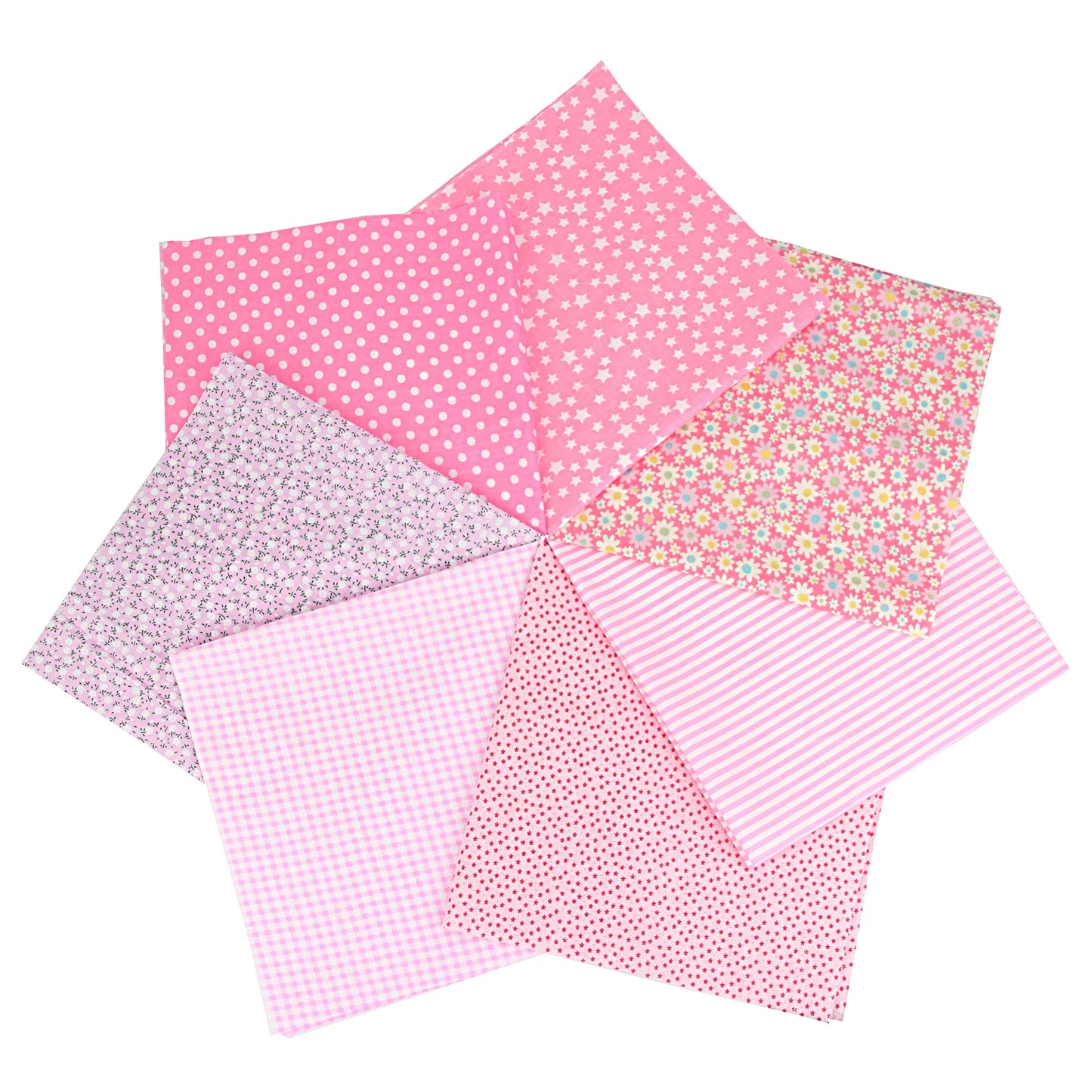 1-Set 7 Different Colors Handmade Warp Knitted Squares Laminated Printed 100% Cotton Patchwork Quilting Brocade Fabric Cloths/Floral/Striped/Geometric Designs/Machine Washable/Ironing Instructions