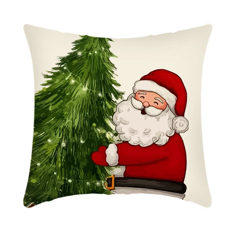 4 PCS Set Christmas Linen Snowman-Elk-Yarn Mittens-Christmas Tree-Wreath Plaid Throw Pillows/Colors-White/Red/Gray/Plaid
