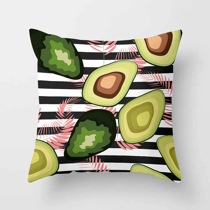 100% Polyester Avocado Printed Pattern Cushion Pillowcases/Colors-Green/Floral/White