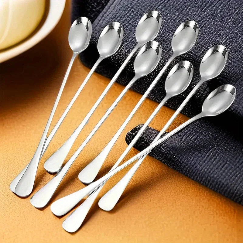 Kitchen 6 PCS Set Silver Stainless Steel Long-Handled Teaspoon