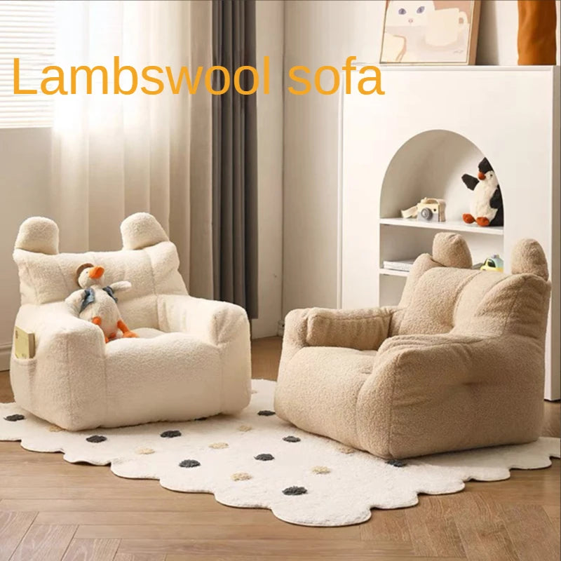 Cute Baby Small Linen Lamb Cashmere Armchair/Pocket/Colors-Beige/White/Yellow