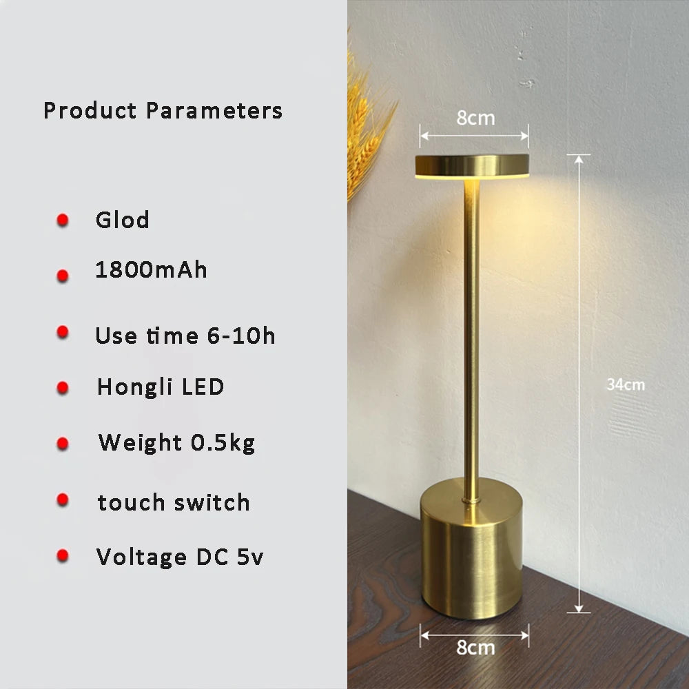 Retro Black Aluminum Iron Warm LED 3 Color Rechargeable Touch Dimming Round Cylindrical Cord Table Lamps