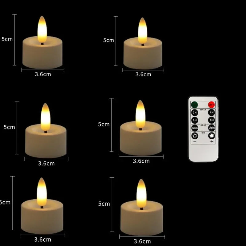6-12 PCS Set 3D Wick Votive LED Plastic Flameless Flickering Small Round Tea Lights Candles/ Remote Included/ Including Batteries-CR2032 Button Batteries /Colors-Beige/White
