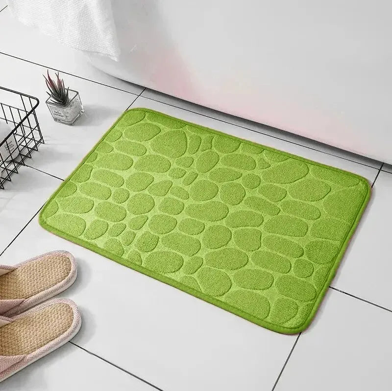 Modern Soft Memory Foam Microfiber Pink Velvet Cobblestone Pattern Anti-Slip Base Floor Bath Mats-Rugs/Colors-Pink/Gray/Blue/Beige