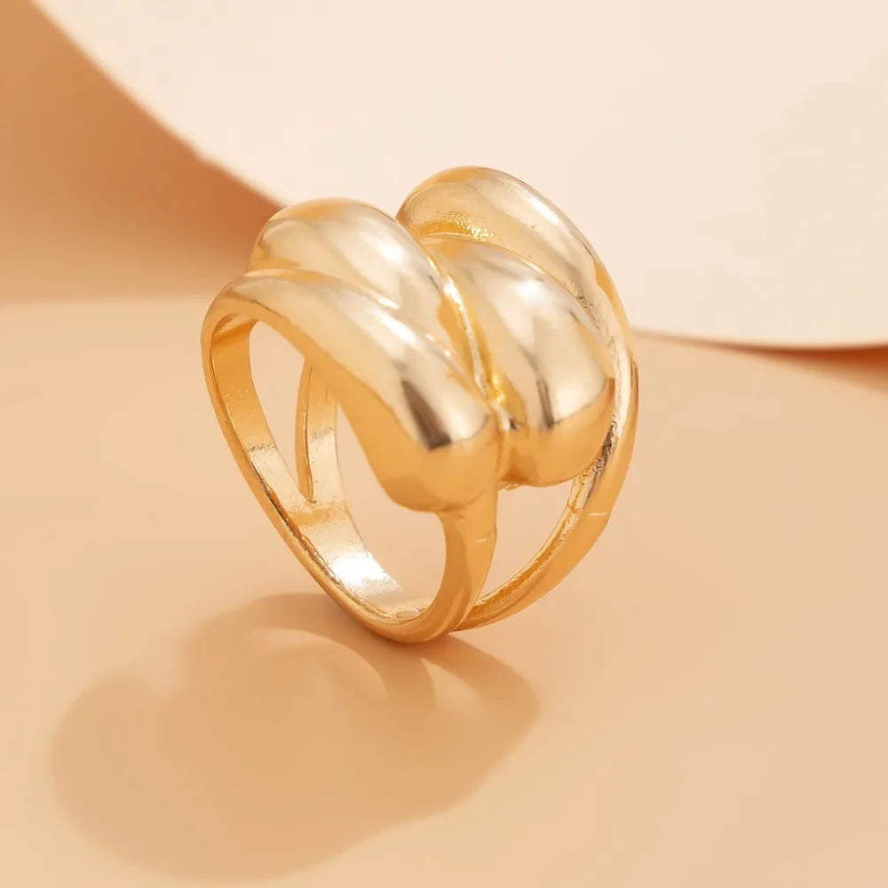 Adult Women Stainless Steel Metal Geometric Gold-Silver French Irregular Split Imitation Charm Rings