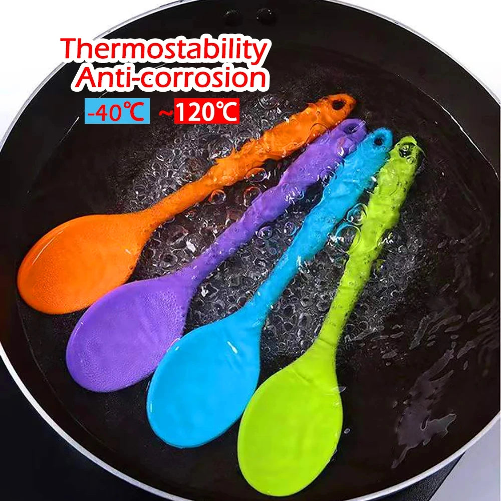 Kitchen Multicolored Thermostability Anti-Corrosion Soft Silicone Spoons/With Hook Hole /Colors-Multicolor/Blue/Green/Yellow