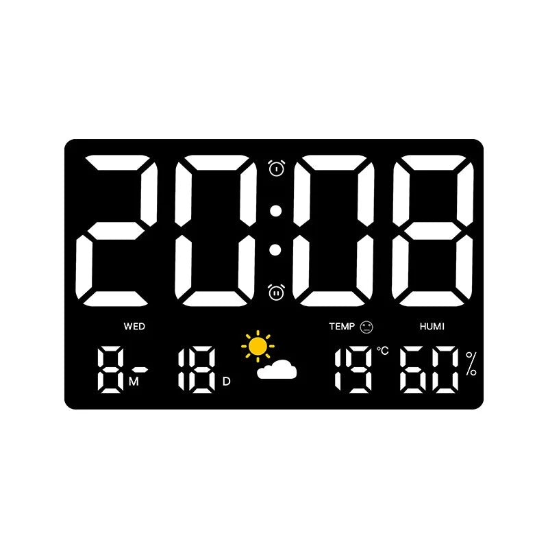 Black LED Plastic Rectangle Digital High-Definition Large-Screen Temperature-Humidity-Time Display Multi-Function Color Wall Alarm Clock