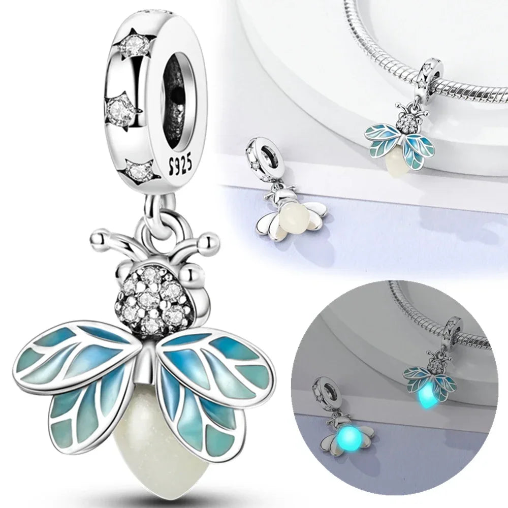 925 Sterling Silver Firefly Charms Glow in The Dark Pendant For Original Bracelet for Women fine Jewelry Love Gifts Diy