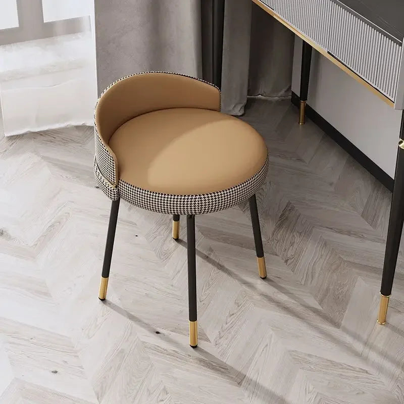 Small Faux Leather Cushion Makeup Chairs w /Iron Legs/Colors-Orange/Beige/Black/Gray
