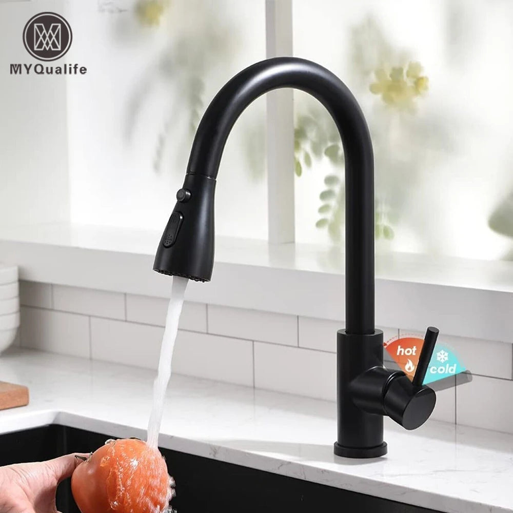 Kitchen Black-Silver Color Deck Mounted Brass Body Plastic Pull Out Single Sprayer Polished Chrome Faucets
