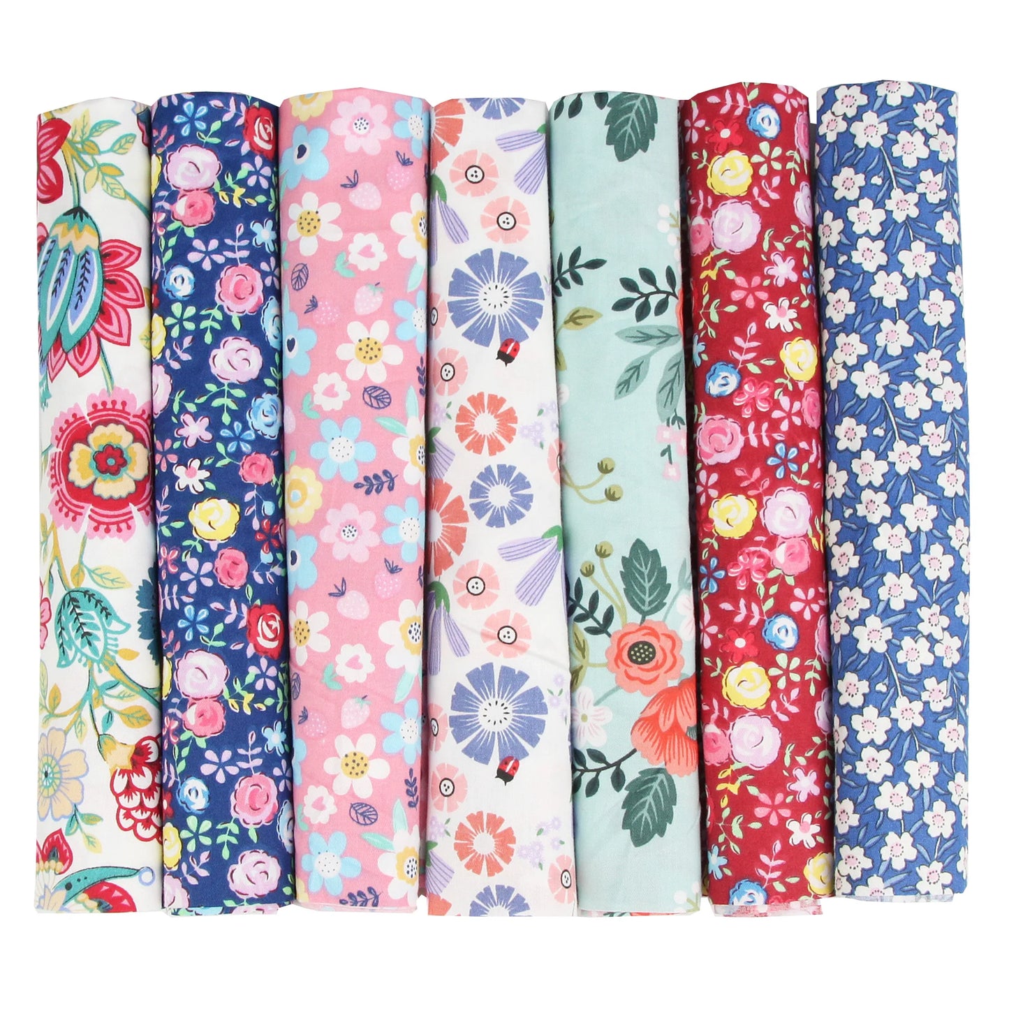 1-Set 7 Different Colors Handmade Anti-Static Printed Thin Patchwork Quilting Squares 100% Cotton Brocade Fabric Cloths/Colors-Floral/Geometric/Black/Checkered/Washable/Ironing Instructions
