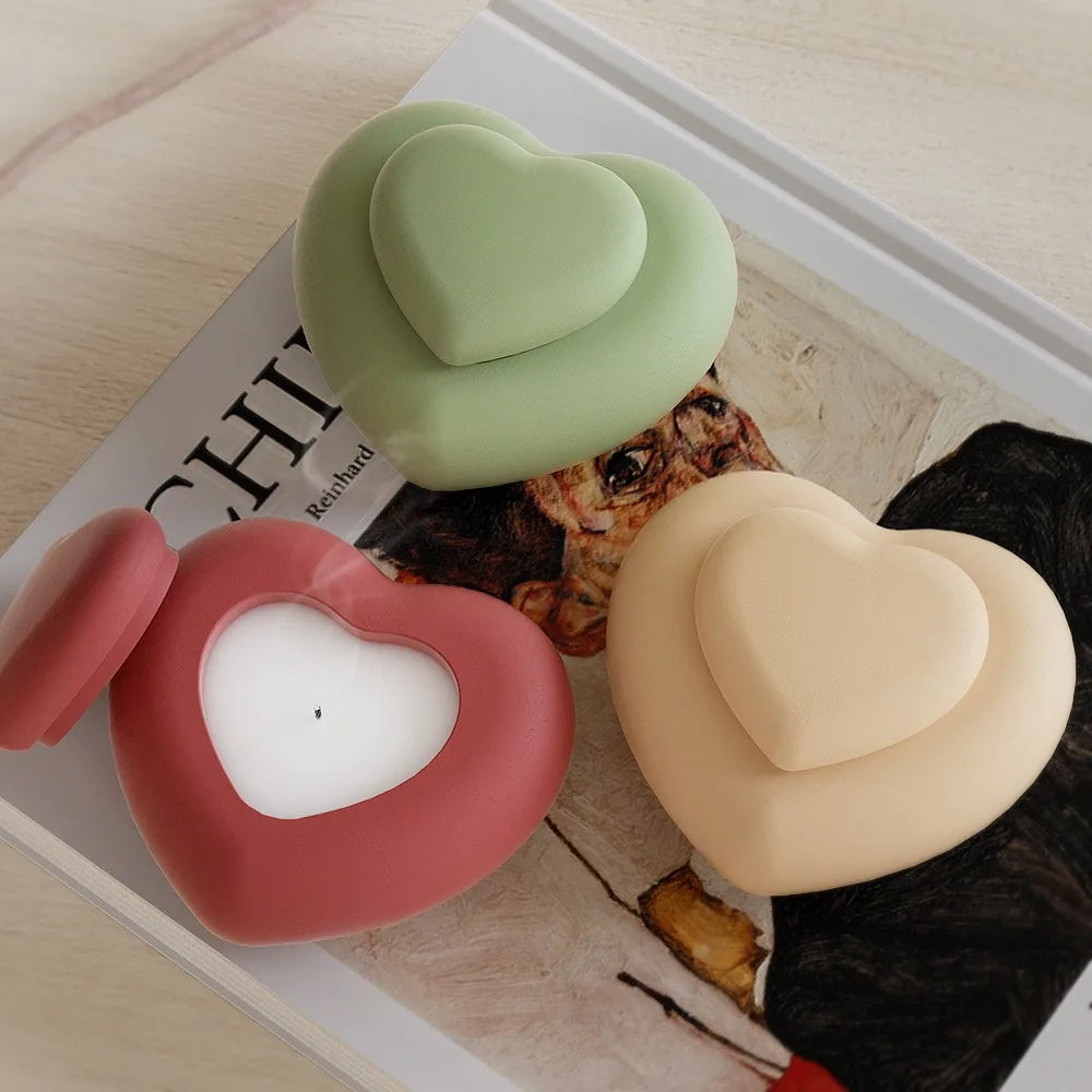 No-EN-Name-Null DIY Creative Heart Shaped Candle Cup-Lid Silicone Resin Milky White Craft Molds