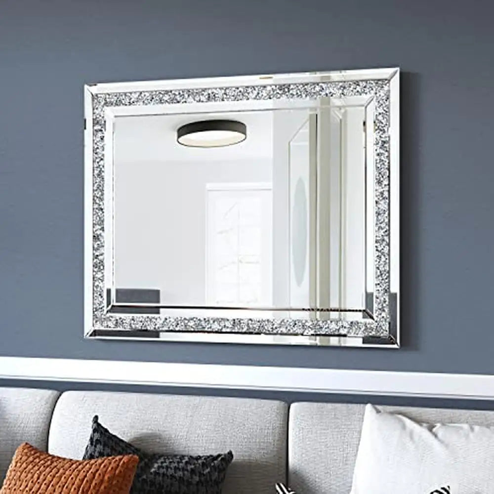 Crushed Diamond Beveled Rectangle Silver Wall Mirror
