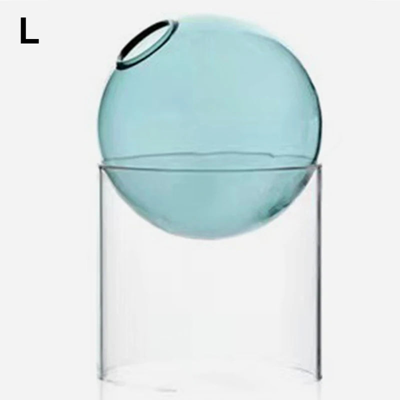 Mini Nordic Tabletop Borosilicate Glass Ecological Round Bottle Vases/Colors-White/Orange/Blue/Clear