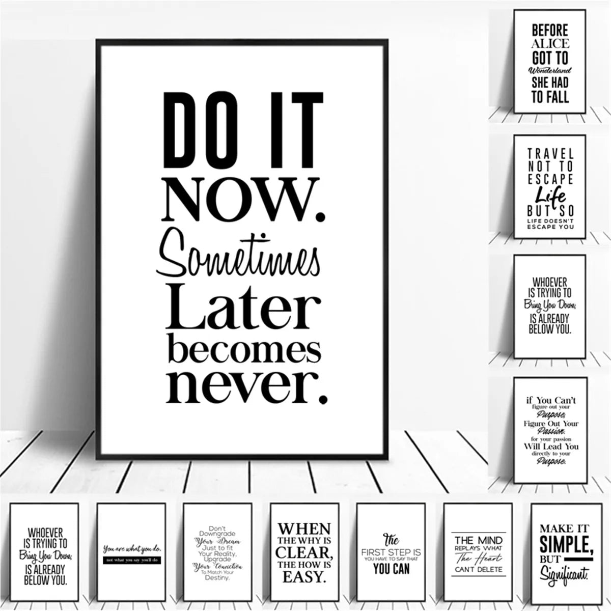 Unframed Canvas Rectangle Waterproof Ink Wall Black-White Quotes Minimalist Positive Words Prints