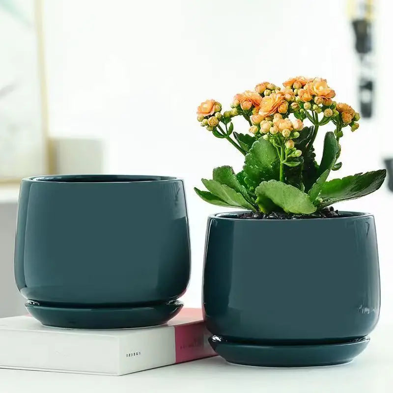 Ceramic Flowerpot Creative Large And Extra Large Flowerpot With Tray Household Balcony Nordic Simple Flowerpot Home Decoration