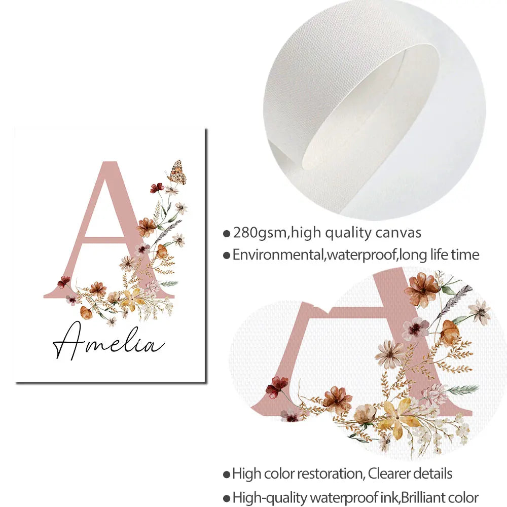 Baby Unframed Personalized Watercolor Wildflowers/Alphabet Canvas Waterproof Ink Prints/Colors-Floral/White