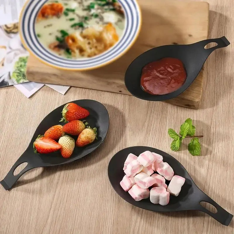 Kitchen 3 PCS Set Black Heat-Resistant Stainproof Durable Large Silicone Spoon Rest/With Hook Hole