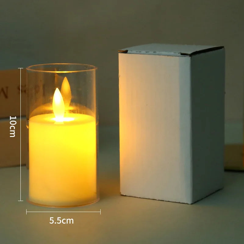 1-3 PCS Set LED Flameless Electric Acrylic Glass Holder Flickering Small Round Tealight Candles/3 Button Batteries/Colors-White/Yellow