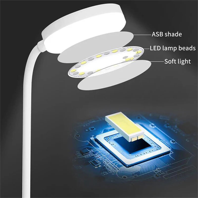 ASB Shade Soft Cool-Warm Daylight LED Bead 3 Modes Dimming Less Blue Light Eye Protection USB Rechargeable Plug Hose Desk Lamps/Colors-White/Beige