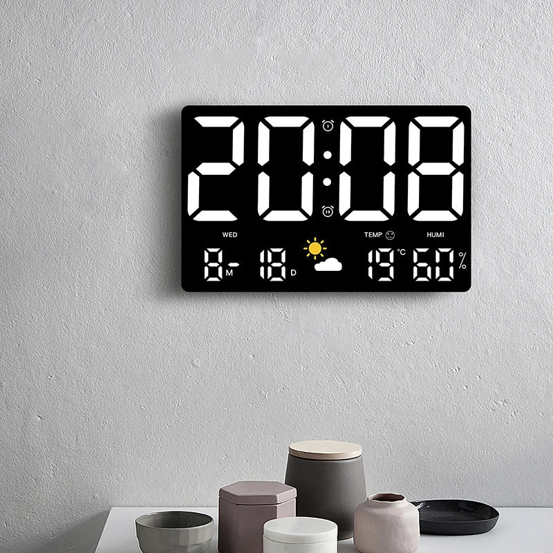Black LED Plastic Rectangle Digital High-Definition Large-Screen Temperature-Humidity-Time Display Multi-Function Color Wall Alarm Clock