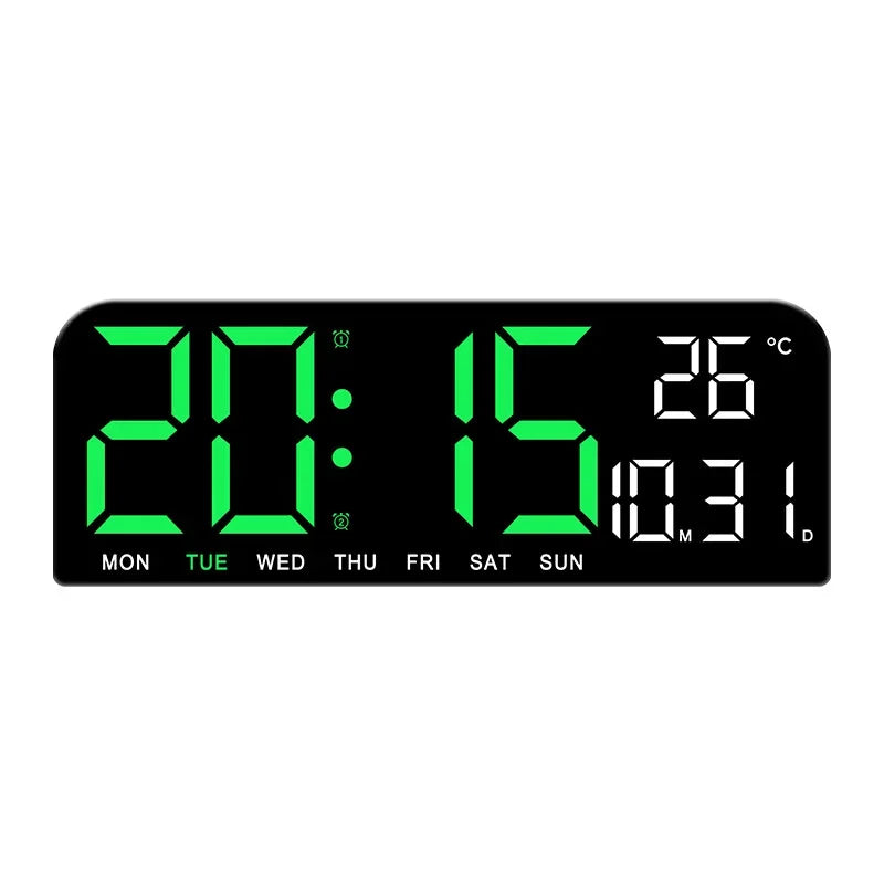 Creative HD Screen Black Abstract Rectangle Wall Mounted LED Auto-Dimmer-Light-Sensing Plastic Digital Adjustable Brightness 12-24H Switching Two Alarm Clocks/Temperature/Date/Time
